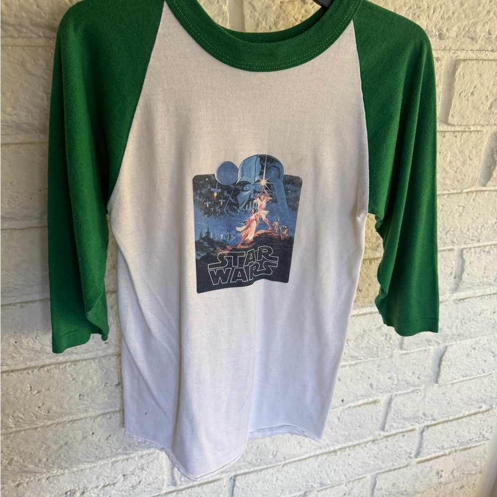 Star Wars  Long Sleeve Tee - Green and White Russell brand Vintage